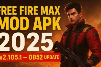 Free Fire MAX Mod APK 2025 thumbnail with OB52 update and redeem codes