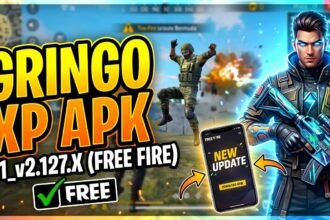 "Gringo XP APK V1_v2.127.X home screen showing the latest Android gaming tool interface for Free Fire with updated features and menu options."