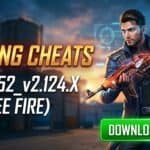 The King Cheats FF APK V252_v2.124.X download page shows app features, Android compatibility, installation guide, and Free Fire gaming utility information.