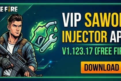 VIP Sawom Injector APK v1.123.17 latest version download page featuring Free Fire gaming tool, Android compatibility, app features, installation guide, and updated APK information for mobile gamers.