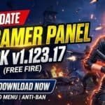 G18 Gamer Panel APK v1.123.17 download page showing latest version features, Android 5 to 16 support, root and non-root compatibility, installation guide, app information, and APK download details for Android devices.